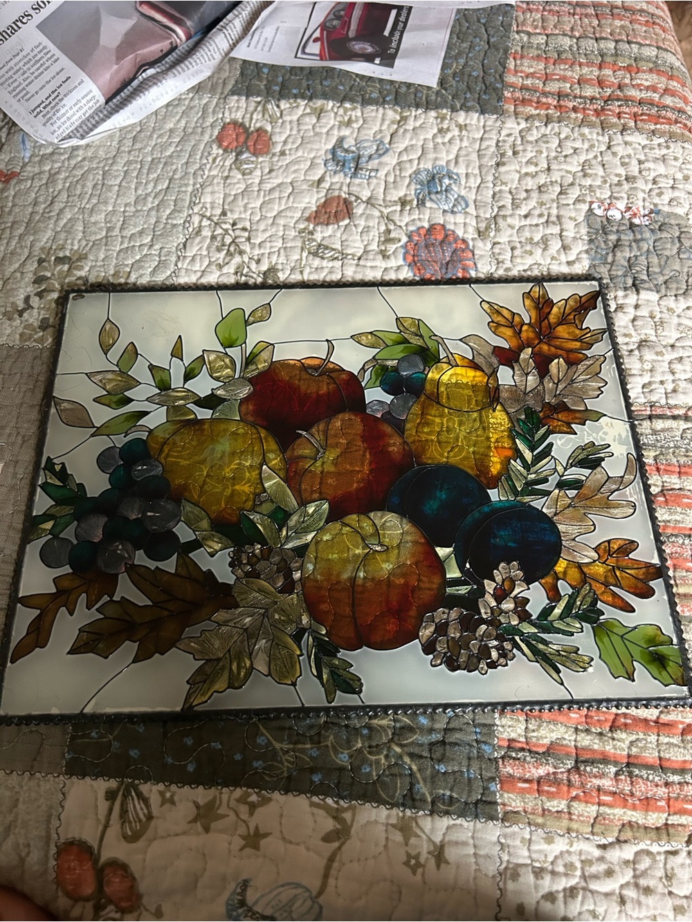 Stained Glass Fruit Panel - Colorful Orchard Design